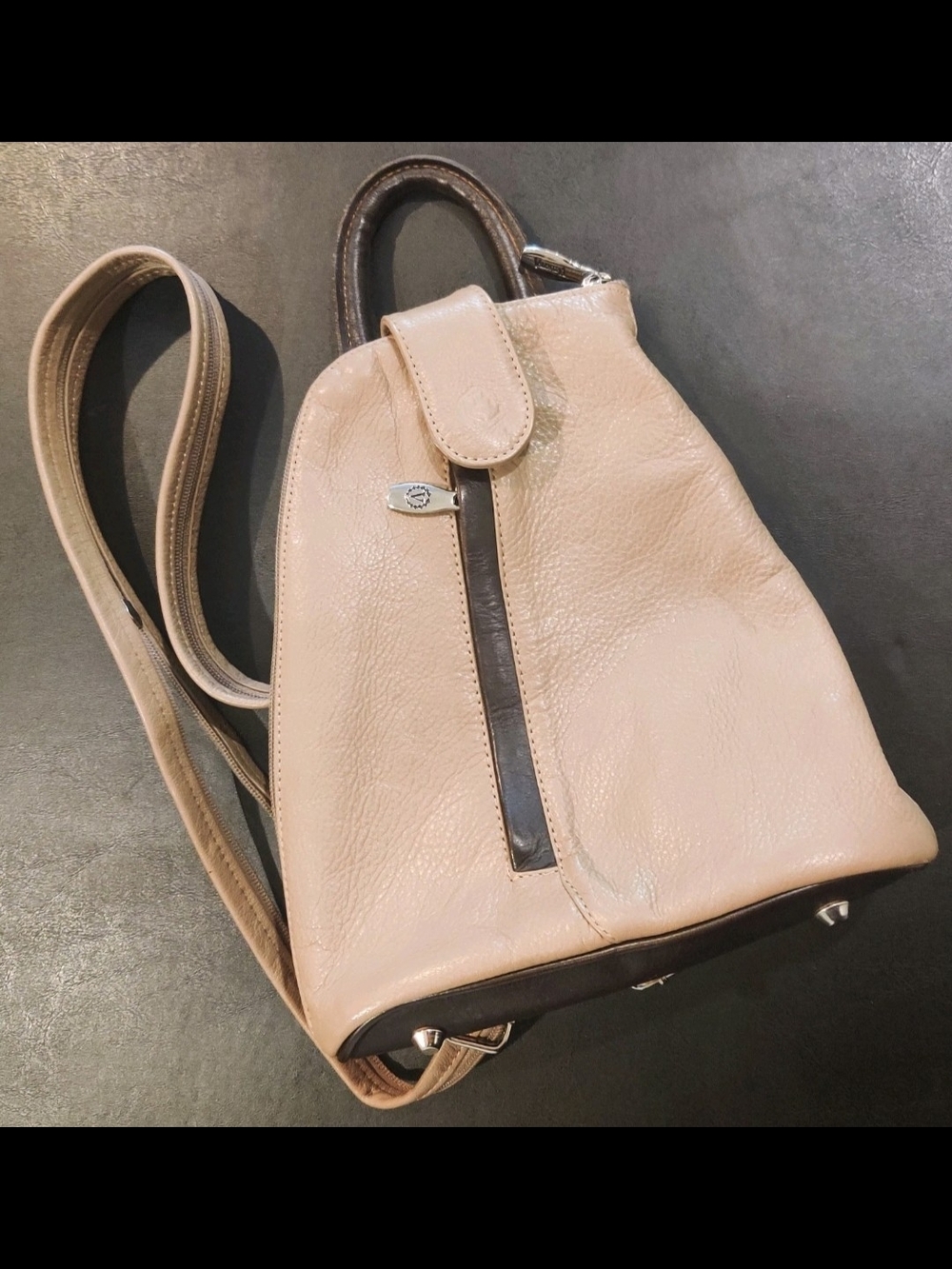 Vint. Valentina Italian Genuine Pebbled Pink/Gray Leather Backpack/Shoulder Bag